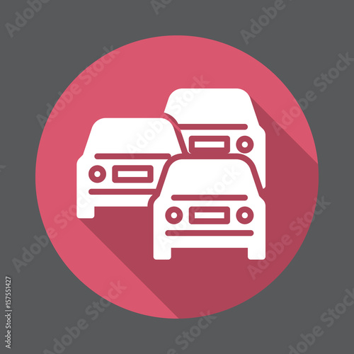 Traffic jam flat icon. Round colorful button, circular vector sign with long shadow effect. Flat style design