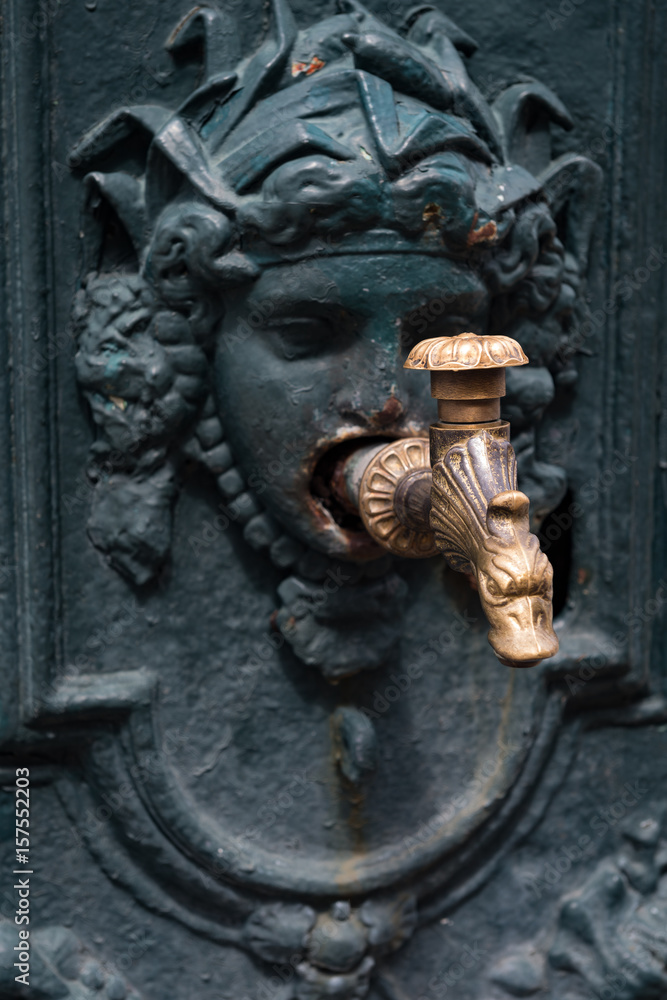 Naklejka premium Fountain detail in the walled town of Concarneau, Brittany, France