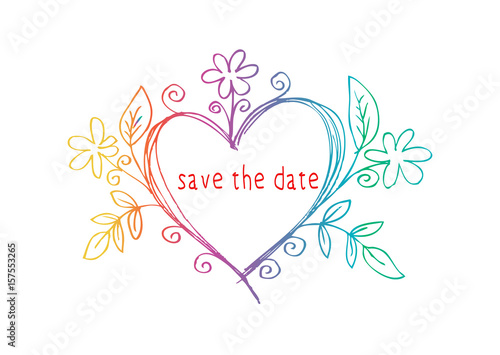 Save the date card. Hand drawn weddings elements.