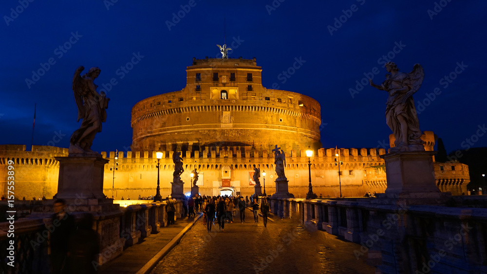 Obraz premium Night shot of iconic Castel di Saint Angelo, Rome, Italy