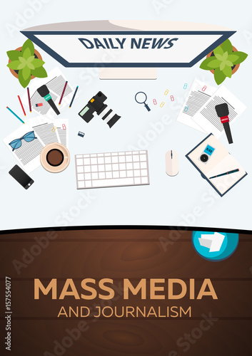 Mass media and journalism. Work place. Vector illustration.