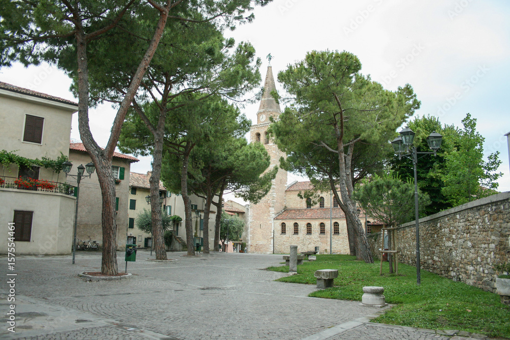 Ancient Church and Bell Tower of Santa Eufemia in the City Called Grado in Northern Italy