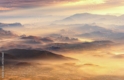 beautiful landscape. mountain and fog valley,Mountain layer in morning sun light. at Chiangdao mountain,Chiangmai Thailand