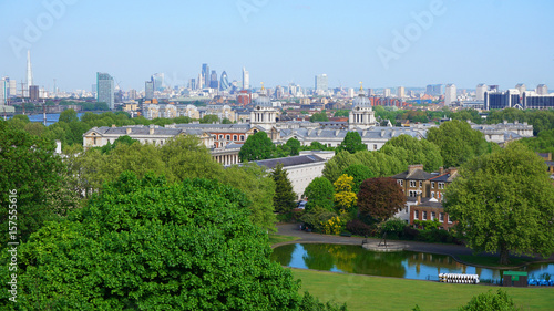 Photo from Greenwich Park and Observatory with views to Canary Warf in isle of Dogs on a sunny spring morning, London, United Kingdom © aerial-drone