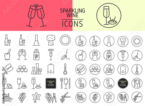 Set of sparkling wine icons for web and designs