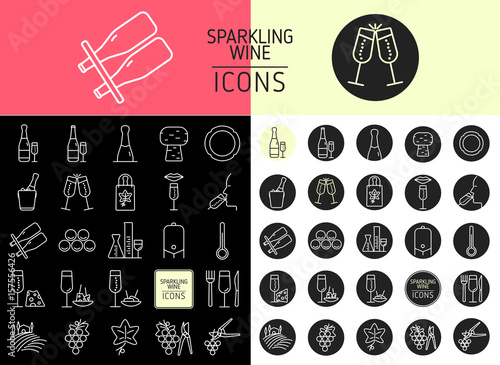 Set of sparkling wine icons for web and designs