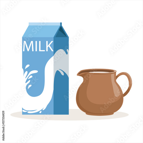 Carton of milk and clay jug vector Illustration