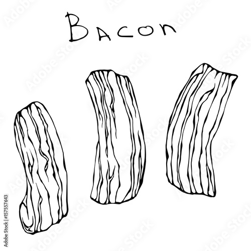 Set of Raw Sliced Bacon. Realistic Vector Illustration Isolated Hand Drawn Doodle or Cartoon Style Sketch. Fresh Meat Cuts.