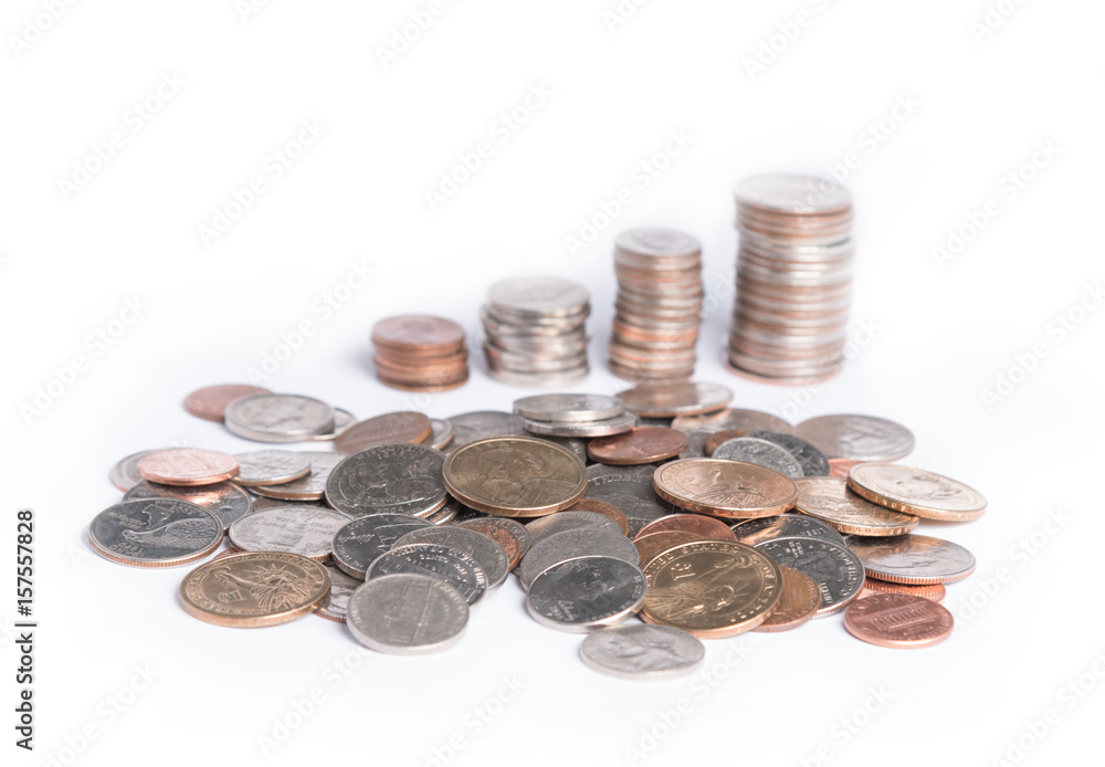 stacks of coins on a white background stacks of coins on a white background
