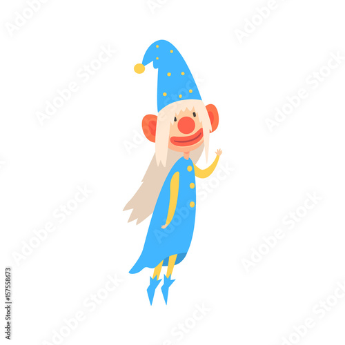 Funny gnome wearing in a blue with painted face colorful cartoon character vector Illustration