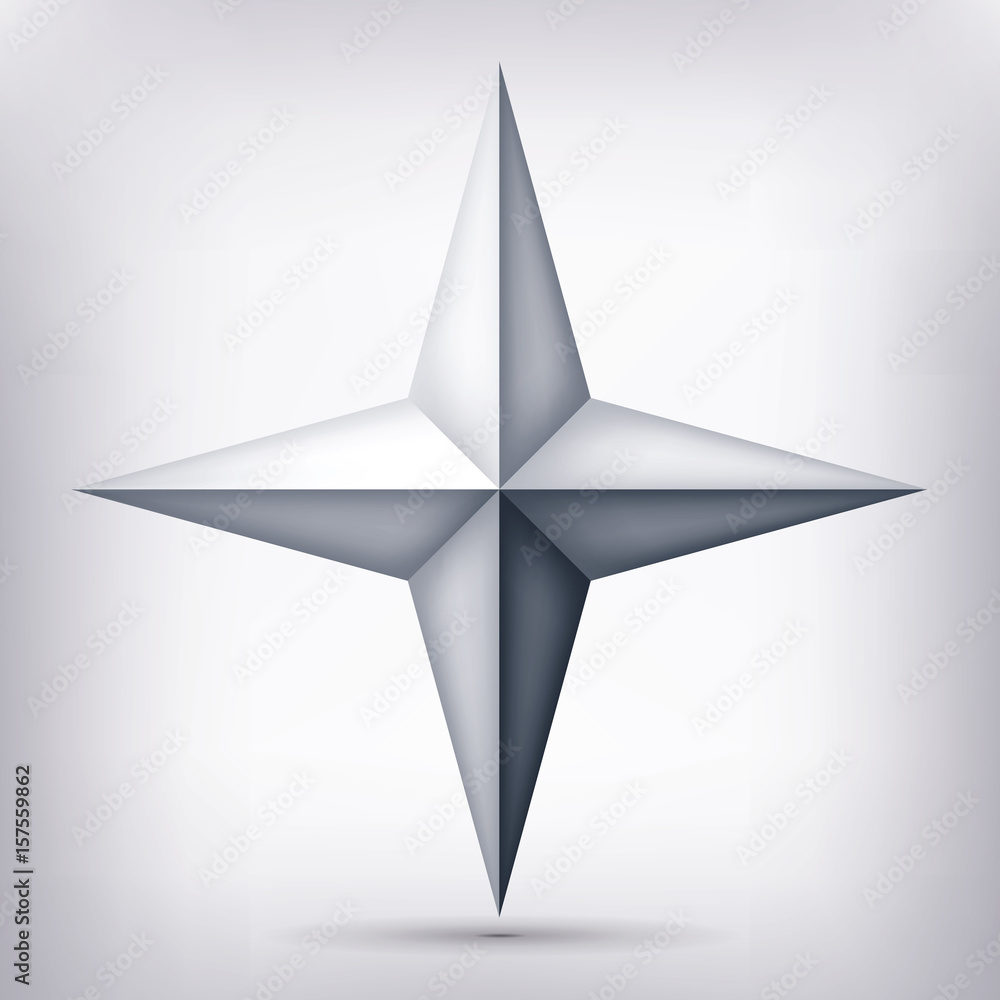 Volume four-pointed gray star, 3d object, geometry shape, mesh version, abstract vector Volume four-pointed gray star, 3d object, geometry shape, mesh version, abstract vector