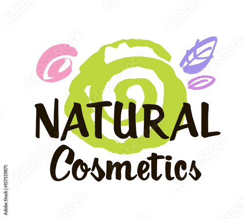 Natural cosmetics logo design vector template. Abstract decorative spiral and stylized leaves. Brush design