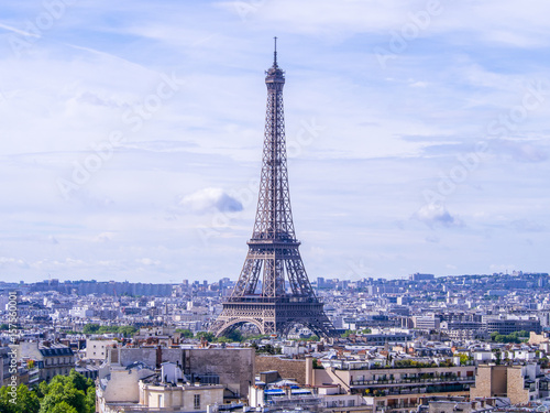 Paris cityscape with Eiffel tower in twilight. view of Eiffel tower from Are de Triomphe