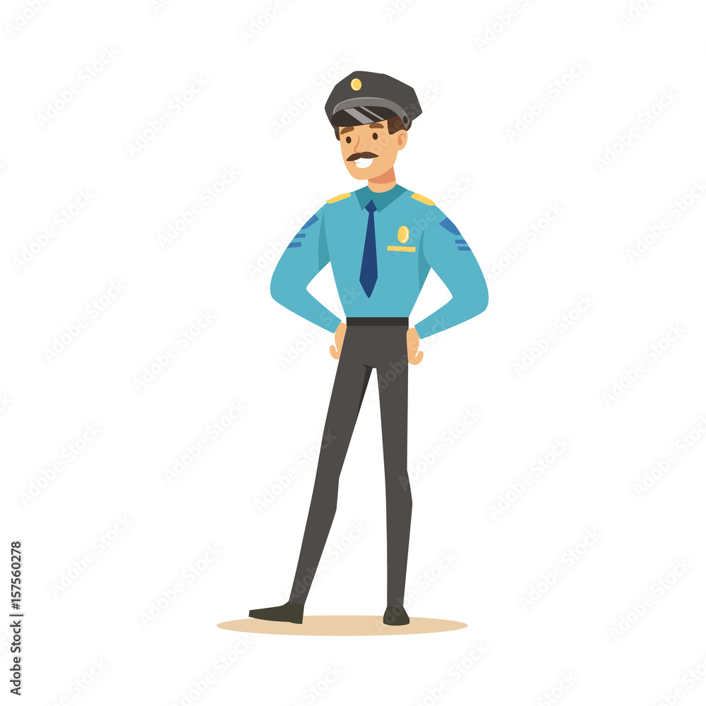 Smiling police officer standing character vector Illustration