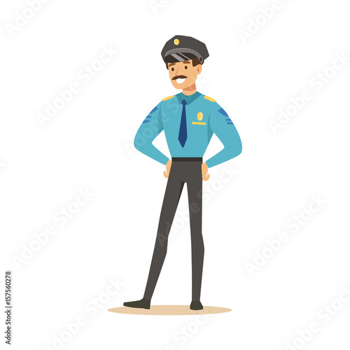 Smiling police officer standing character vector Illustration