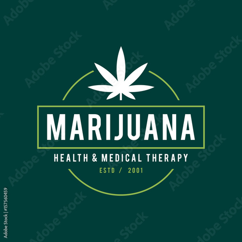Vintage Marijuana label design, Cannabis Health and Medical therapy, vector illustration