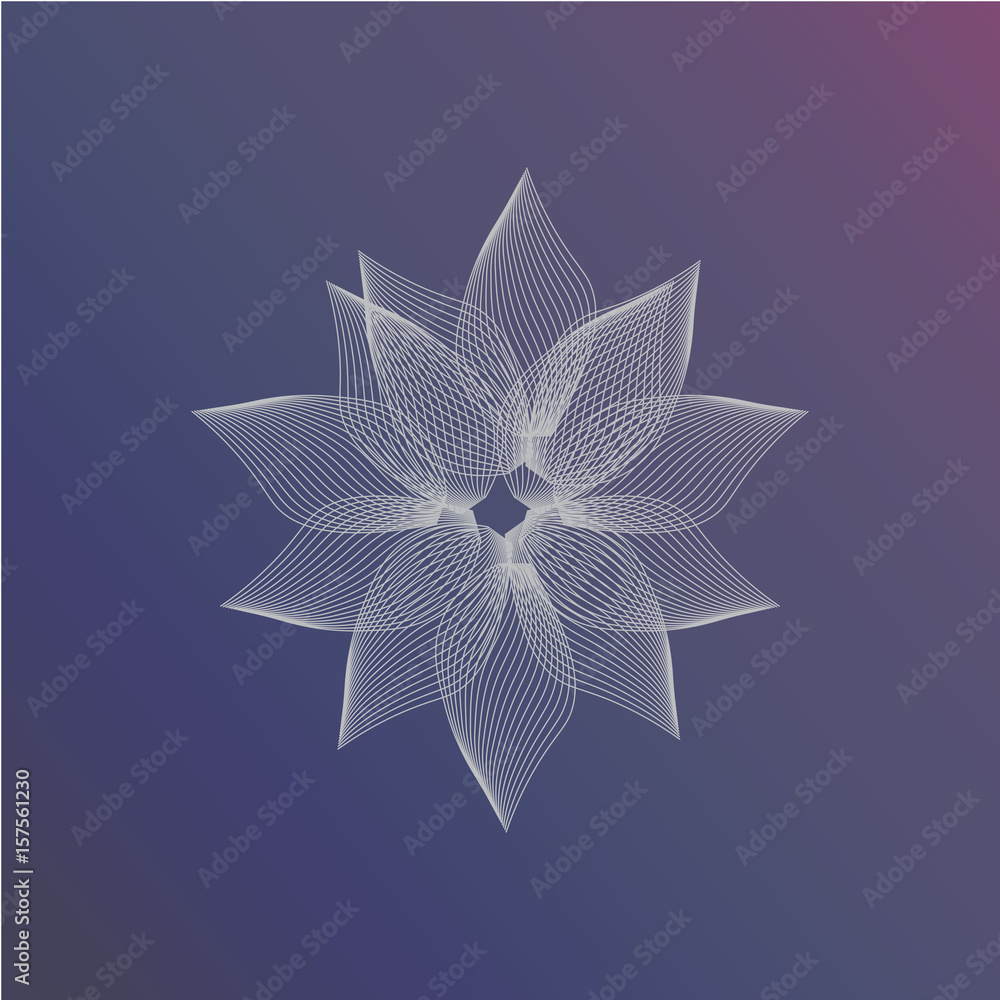 Obraz premium Abstract futuristic vector illustration of a lotus made in a modern style. Abstract flower made with the help of particles, curves and fractals. Great as dynamic background. Moiré fringes art style.
