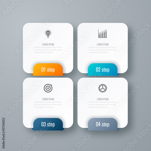 Business infographics template 4 steps with square