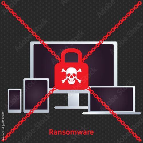 Ransomware / ransom ware on a laptop flat icon for apps and websites