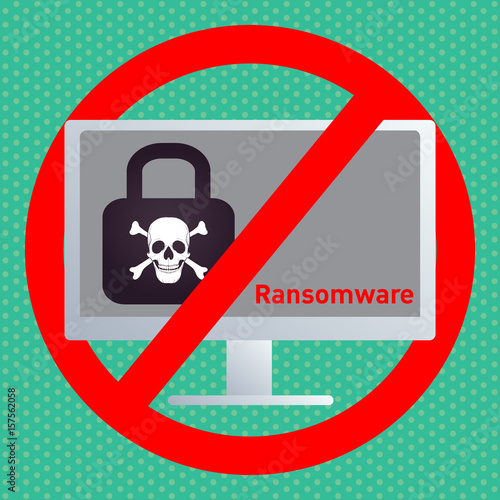 Ransomware / ransom ware on a laptop flat icon for apps and websites