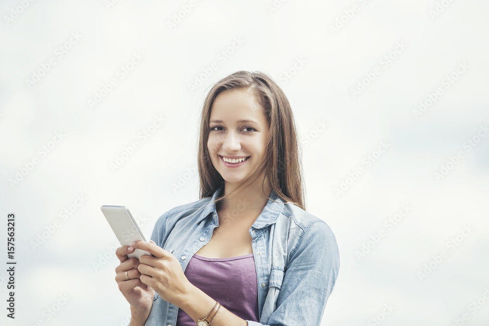 Beautiful woman model with mobile phone smartphone Beautiful woman model with mobile phone smartphone