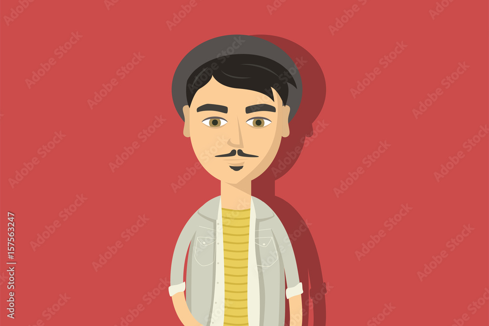 Hipster cartoon character. Man with small mustache and hat. Flat vector illustration. Stock Vector | Adobe Stock Hipster cartoon character. Man with small mustache and hat. Flat vector illustration. Stock Vector | Adobe Stock