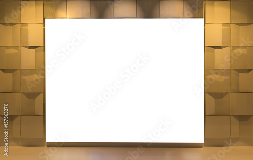 Interior with blank billboard on concrete wall. with clipping path