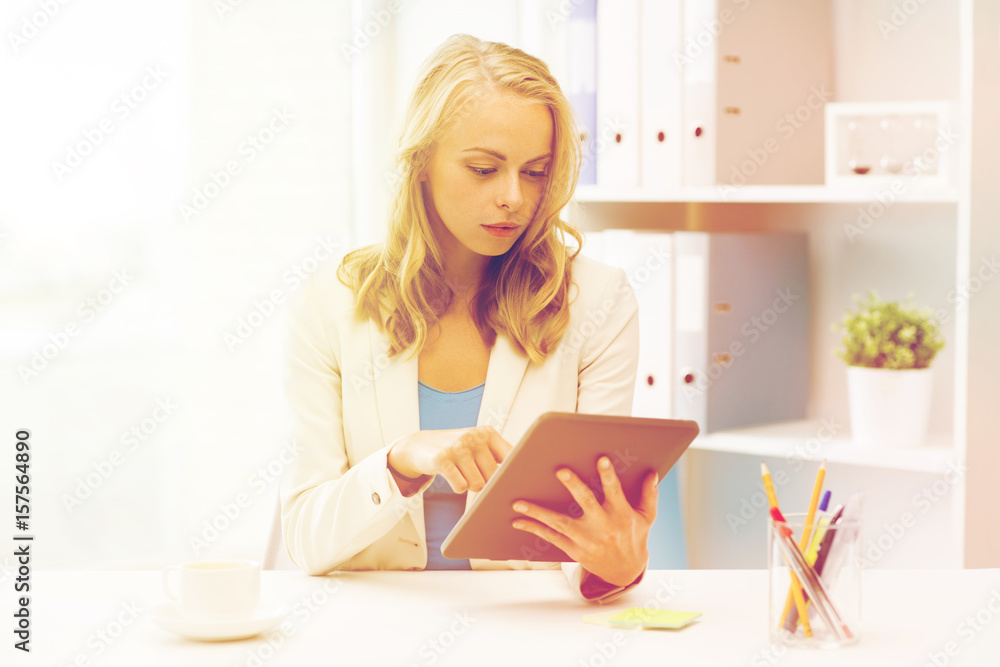 businesswoman or student with tablet pc at office businesswoman or student with tablet pc at office