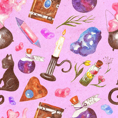 Keuken achterwand Gotisch patronen Magische heksenattributen met zwarte kat  © scarlet_heath