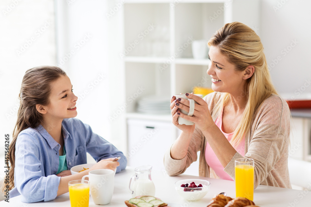 happy family having breakfast at home kitchen happy family having breakfast at home kitchen