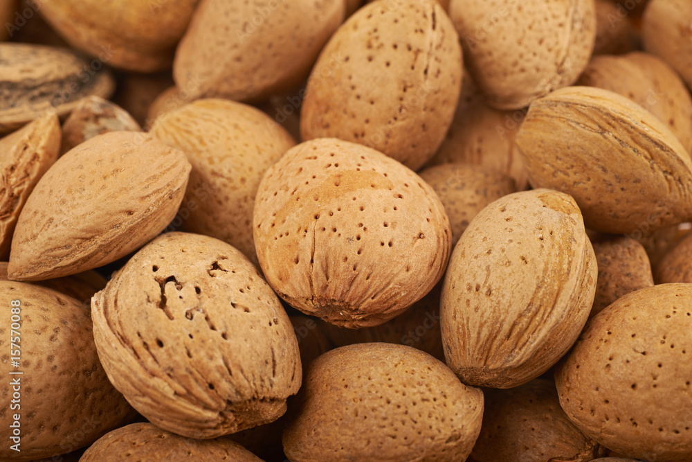 Surface coated with almond nuts Surface coated with almond nuts