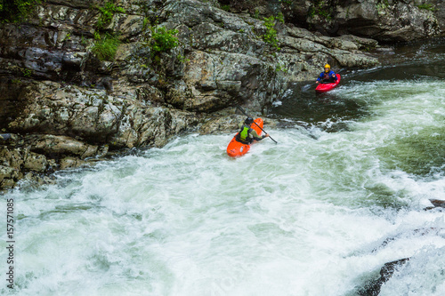 Kayakers In Whitewater At Smoky Mountains National Park