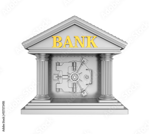 Bank Building with Vault Door Isolated