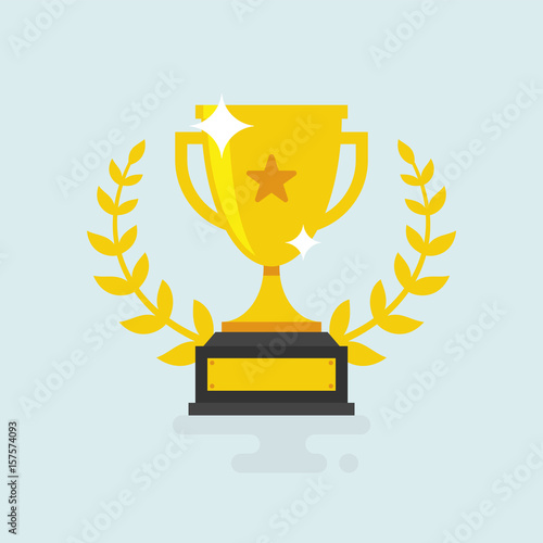 Trophy Cup Vector Flat Icon with star and laurel wreath