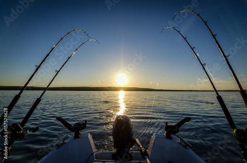 Trolling fishing at sunset