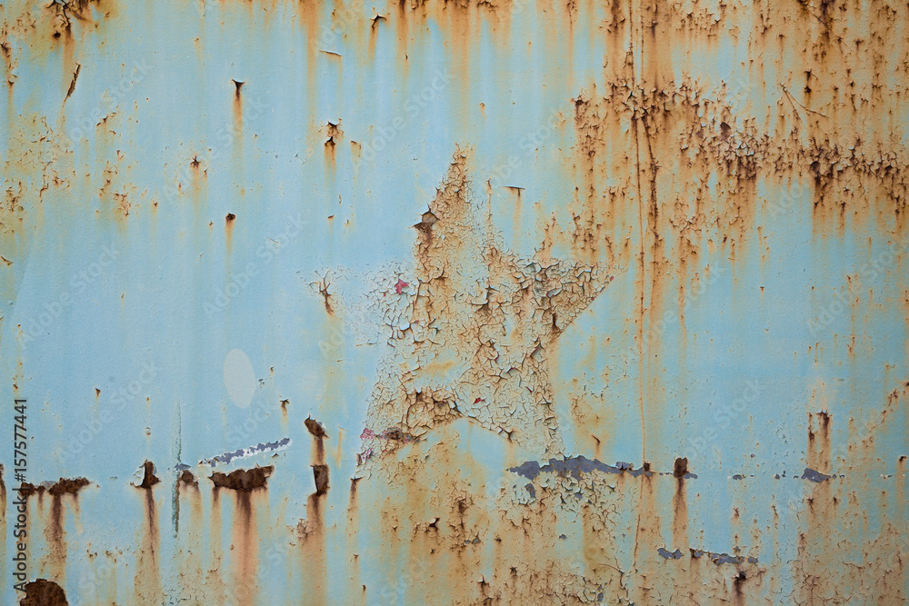 rusty soviet star on blue metal texture rusty soviet star on blue metal texture