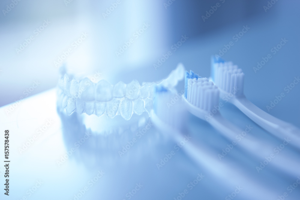 Fototapeta premium Dental aligners and toothbrush