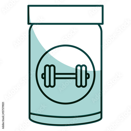 proteins bottle with dumbell vector illustration design