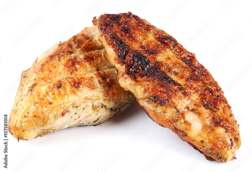 Grilled chicken fillet isolated on white background Grilled chicken fillet isolated on white background