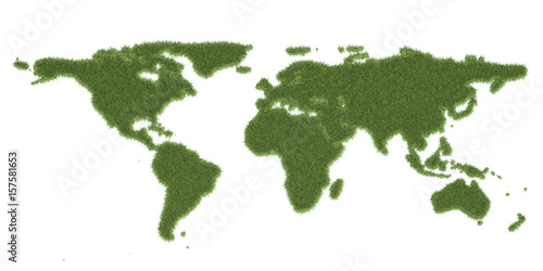 Ecology world map  from green grass. 3D rendering