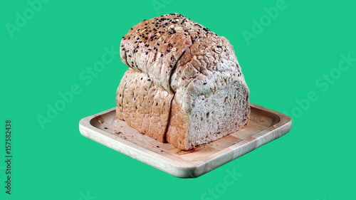 Whole wheat bread with multigrain isolated, cut ready to make banners and advertising. High fibers and good healthy. photo