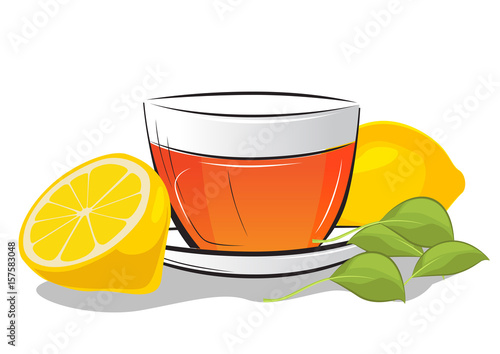 Cup of tea with lemon and mint leafs