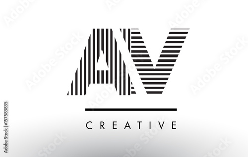 AV A V Black and White Lines Letter Logo Design.
