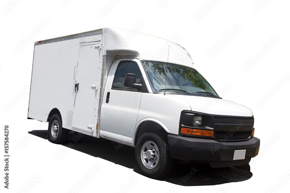 Naklejka premium Front and side view of isolated white delivery van.