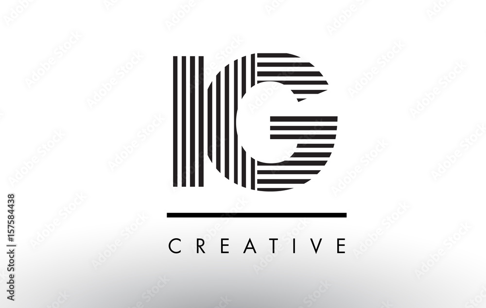 IG I Q Black and White Lines Letter Logo Design.