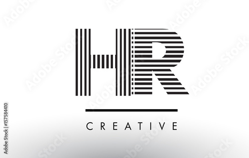 HR H R Black and White Lines Letter Logo Design.