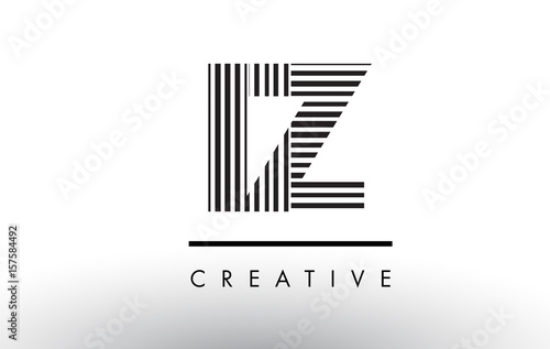 IZ I Z Black and White Lines Letter Logo Design.