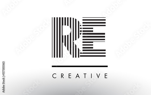 RE R E Black and White Lines Letter Logo Design.