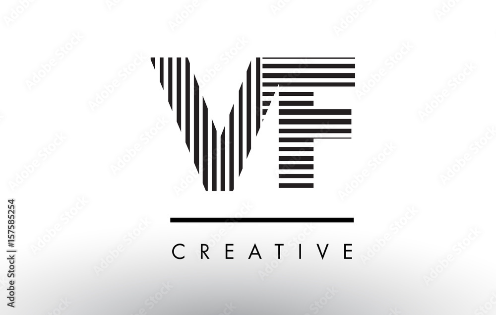 VF V F Black and White Lines Letter Logo Design.