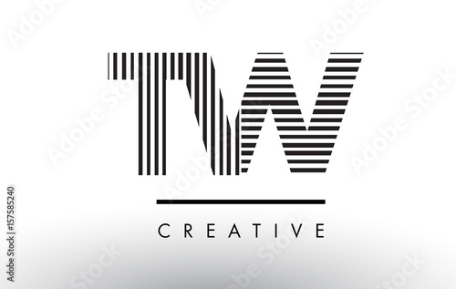 TW T W Black and White Lines Letter Logo Design.